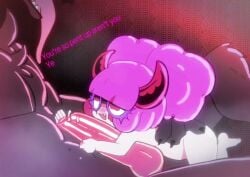 1boy 1girls animated anthro big_penis black_fur bodily_fluids canid canine canine_penis canis chocovania_(character) demon_girl dirty_talk drooling english_text erect_penis erection female furry furry_male handjob imp interspecies knotted_penis large_penis larger_male leaking leaking_precum long_tongue male male/female meweeze monster monster_cock monster_on_female muscular muscular_male music outercourse pale-skinned_female pale_skin panting penis petplay pink_hair pleasure_face pleasured rubbing_penis saliva saliva_on_tongue shortstack size_difference smaller_female sound tagme text tongue tongue_out video werewolf wolf