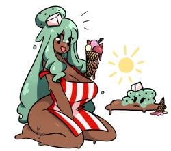 1girls apron ass barefoot breasts female ice_cream murgoten naked_apron nude tagme