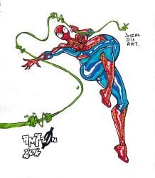 action_pose amazonrider big_ass big_belly bodysuit latex latex_clothing marvel marvel_comics mayday_parker multiple_pregnancy outie_navel pregnant pregnant_belly pregnant_female pregnant_with_multiples small_breasts spider-girl spider-man:_across_the_spider-verse spider-man:_into_the_spider-verse spider-man_(series) spider-woman thick_thighs tight_bodysuit tight_clothing traditional_media traditional_media_(artwork) triplets wide_hips