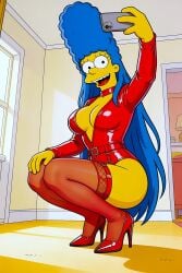 ai_generated ass big_breasts high_heels latex_bodysuit long_hair marge_simpson no_bra selfie stockings the_simpsons thighs