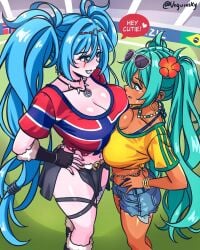 brazilian_miku flag football hatsune_miku national_personification nordic_female norway norwegian norwegian_female norwegian_flag world_cup
