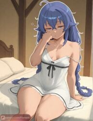 1girls ai_assisted ai_generated big_ass blue_eyes cleavage floresai looking_at_viewer mushoku_tensei narrow_waist nightgown patreon patreon_url patreon_username petite_body petite_breasts petite_female petite_girl roxy_migurdia sleepy small_breasts teasing thick_thighs twintails wide_hips