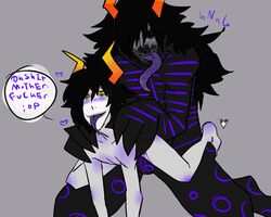 2boys anal black_hair blush dialogue facepaint gamzee_makara gay grand_highblood grey_background grey_skin heart homestuck horns incest long_hair ms_paint_adventures naked short_hair size_difference speech_bubble text tongue_out troll yellow_eyes