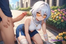 1girl ai_assisted ai_generated bandaged_arm bandaged_leg belt big_tits blowjob blush city cock_out code_vein daylight excited_face flowers garden hair_between_eyes huge_tits jiggling_tits looking_at_viewer on_knees outdoors parted_lips penis ponytail ribbed_sweater ruins sex short_hair solo spring sundress sunglasses sweater_dress tinted_eyewear turtleneck_sweater white_hair white_sweater yellow_eyes