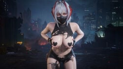 1girls ai_generated delta_force female female_focus female_only hackclaw_(delta_force) military military_uniform pose ripped_clothing solo solo_female solo_focus white_hair