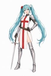british british_female england england_flag english flag hatsune_miku medieval medieval_armour medieval_clothing national_personification sword