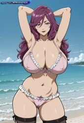 1girl 2d absurd_resolution absurdres adult ai ai-created ai_art ai_generated anime_coloring anime_screenshot bare_arms bare_legs bare_midriff bare_shoulders bare_thighs beach belly bleach bleach:_the_thousand-year_blood_war blue_sky blush breasts cleavage clouds collarbone cowboy_shot curvy day deep_cleavage detailed_background digital_art dynamic_angle dynamic_pose exhibitionism exibitionism exited explicit eyelashes female from_below glossy glossy_body glossy_skin gorgeous hand_on_hip hand_on_thigh hentai hi_res high_contrast high_quality high_resolution highres hikifune_kirio huge_breasts in_heat kirio_hikifune leaning_forward lingerie lipstick long_hair looking_at_viewer low_angle narrow_waist navel nsfw ocean outdoors patreon perfect_anatomy pervert_female plump presenting pubic_hair purple_eyes purple_hair rating_explicit sand sea sexy sexy_body sexy_female sexy_pose shiny_skin sideboob smile soft_shading solo solo_focus source_anime standing sunlight teasing teasing_viewer thick_thighs tite_kubo_style underboob voluptuous voluptuous_body voluptuous_female water waves wavy_hair wide_hips