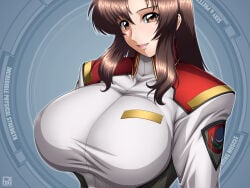 breasts brown_hair female gundam hair long_hair looking_at_viewer rentb