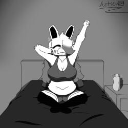 anthro big_breasts bra chubby chubby_anthro chubby_female female femgram furry furry_female geometry_dash lagomorph lagomorph_humanoid safe safe_for_work sfw sfw_version shorts tummy white_fur yawn yawning