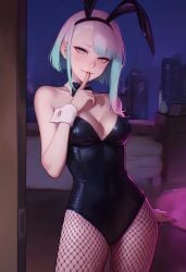 1girls 2d 2d_(artwork) ai_assisted big_breasts breasts bunny_costume bunny_ears bunnysuit cleavage clothed clothing costume cybernetics cyberpunk:_edgerunners digital_drawing_(artwork) digital_media_(artwork) female female_focus female_only fishnet_legwear fishnet_stockings fishnets legwear leotard light-skinned_female light_skin lucyna_kushinada medium_breasts netflix seducing seductive seductive_eyes seductive_look seductive_pose two-tone_hair