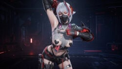 1girls ai_generated delta_force female female_focus female_only hackclaw_(delta_force) military military_uniform pose ripped_clothing solo solo_female solo_focus white_hair
