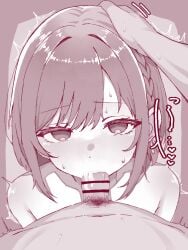 1boy 1girls blowjob fellatio female looking_at_viewer male oral penis pov project_sekai shinonome_ena sweat