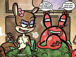 1boy 1girls after_sex anthro bed breasts crab crustacean female green_eyes interspecies male male/female mammal mr_krabs nickelodeon nipples qluvic rodent sandy_cheeks smoking source_request spongebob_squarepants squirrel straight tagme year_request