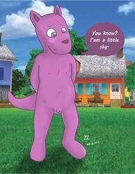 anthro anthro_only austin_(backyardigans) backyardigans color colored english english_text hands_behind_back kangaroo male male_only naked naked_male nick_jr nickelodeon no_sex nude nude_male outdoors outside purple_fur purple_skin solo solo_anthro solo_male speech_bubble tagme text white_text young younger_anthro younger_male zekromlover