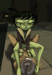 anthro black_hair chrys_liszt cum cum_in_pussy green_eyes green_skin insect_girl insecticide_(game) multi_leg multi_limb tagme vaginal_penetration