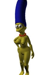 blue_hair breasts color female female_only hair human marge_simpson necklace nipples solo standing tagme the_simpsons zst_xkn