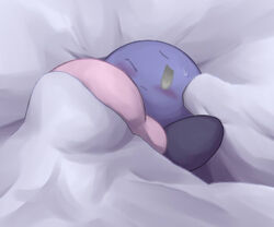 bedroom black_feet blowjob blue_body blushing duo gray_eye irugan kirby kirby_(series) meta_knight one_eye_closed pink_body sweatdrop under_sheets