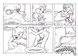 comic docking english_text fur hedgehog interspecies male male_only mammoth_mogul monochrome multiple_males neokat nude penis size_difference sonic_(series) sonic_the_hedgehog tagme testicles text