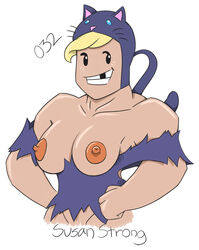 adventure_time blonde_hair large_breasts muscular_female nipples nomdepenn simple_background susan_strong tooth_gap white_background