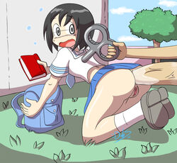 all_fours anal anal_sex balls blush book dahs large_penis looking_back nano_shinonome nichijou no_panties outdoors outside penis pussy schoolgirl surprised tagme teen upskirt windup windup_key