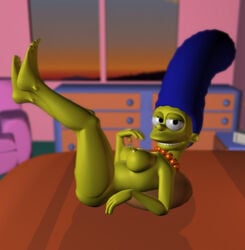 bed blue_hair breasts color female female_only hair human indoors marge_simpson nipples nude raised_legs side_view solo tagme the_simpsons zst_xkn