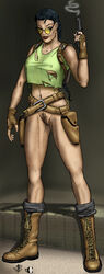 backpack bag belt big_bootie boots bottomless female female_only footwear gloves gun handwear holster human lara_croft lara_croft_(classic) pistol solo tagme tomb_raider weapon