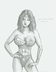 abs amazon amazonian areola areola_slip breasts dc_comics diana_prince monochrome nipple_slip nipples ralfieboy wonder_woman wonder_woman_(series)