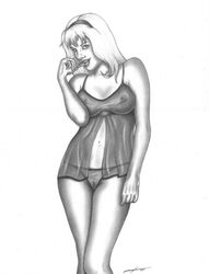 1girls female gwen_stacy gwen_stacy_(classic) marvel monochrome nipples rene_garcia solo spider-man_(series) tagme