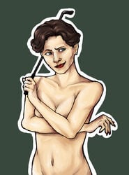 1girls breasts covering_breasts cyrrs digital_media_(artwork) female female_only irene_adler lipstick makeup nude riding_crop sherlock sherlock_(tv) solo