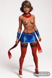 1girl 3d_render 4k ai_assisted ai_generated bracers brown_eyes brown_hair choker cute_face dark_skin full_body_view ganassa garter_belt hair_bangs hands_on_hips highres kamala_khan long_hair looking_at_viewer lunafreya_nox_fleuret marvel photorealistic realistic red_bodysuit red_pantyhose red_scarf simple_background smile solo source_anime tied_hair topless white_background white_cuffs