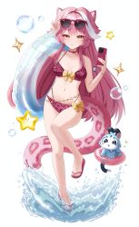 1girls female female_only glasses long_hair looking_at_viewer orexovayapasta_(artist) pink_hair simple_background smartphone smartphone_in_hand swimsuit water