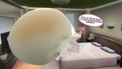 3d 3d_(artwork) bed bedroom bedroom_setting doki_doki_literature_club fetal_movement hyper_pregnancy looking_at_viewer natsuki_(doki_doki_literature_club) pink_hair pink_hair_female pregnant pregnant_belly pregnant_female talking_to_viewer