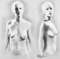 1girls 2016 breasts female nipples nude short_hair small_breasts solo traditional_media_(artwork) very_short_hair woodywelch