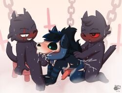 anal anal_penetration animal_genitalia animal_penis aym_(cult_of_the_lamb) baal_(cult_of_the_lamb) balls blush bodily_fluids bone bone_mask brother_(lore) brothers_(lore) canid canine canine_genitalia canine_penis canis cult_of_the_lamb domestic_cat erection felid feline felis fellatio fur genital_fluids genitals group group_sex hair hi_res humanoid_genitalia humanoid_penis indirect_incest_(lore) knot male male/male male_penetrated male_penetrating male_penetrating_male mammal mask massive_monster_(studio) nude nutty_bo nuttybo oral oral_penetration penetration penile penis scar sex sibling_(lore) skull skull_mask spitroast sweat tail threesome twins_(lore) wolf