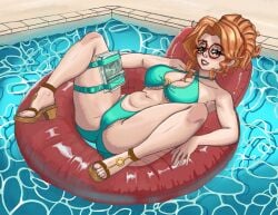 bikini deadlock glasses orange_hair paige_(deadlock) pool spread_legs strawberryblood summer