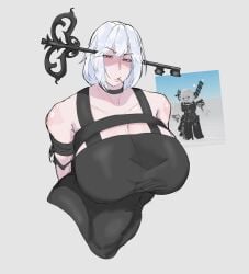 big_breasts hands_behind_back reference_image roblox roblox_avatar robloxian sharkgirlslover tagme toothpick_in_mouth white_hair