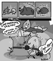 argument bag battle_for_dream_island bfdi coiny coiny_(bfdi) erection gag hands_tied kidnapped leafy_(bfdi) object_shows pin_(bfdi) pin_(bfdi)_(mech_suit) sharing_sex_toy staring tied_together