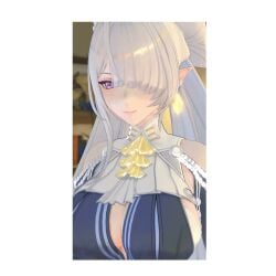 1girls breasts cleavage elf_ears hair_covering_eye hair_covering_one_eye hair_over_eye hair_over_one_eye looking_at_viewer pointed_ears pointy_ears pruple_eyes tagme velina_(zenless_zone_zero) velina_airgid video white_hair zenless_zone_zero
