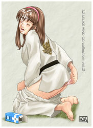 azasuke clothing cum cum_on_face dead_or_alive enema enema_bulb highres hitomi_(doa) kneeling tecmo