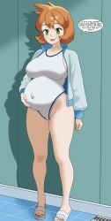 1girls aged_up aged_up_character aged_up_female ginger ginger_female ginger_hair gym_leader hand_on_pregnant_belly kasumi_(pokemon) misty_(pokemon) misty_(pokemon_hgss) painted_nails pokegirl pokemon pokemon_rgby pregnant pregnant_belly pregnant_female pregnant_focus super_belly talking talking_to_viewer