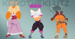 absurd_res anthro badger bat big_butt breasts butt clothed clothing digital_media_(artwork) dress female fur genitals group handwear hi_res kerotheklutz legwear mammal membrane_(anatomy) membranous_wings meme mustelid musteline rear_view rouge_the_bat sega simple_background sonic_boom sonic_the_hedgehog_(series) sticks_the_jungle_badger tail tights trio upskirt vanilla_the_rabbit vulva watermark wings