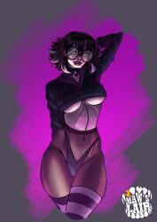 2d_(artwork) black_hair blair_(mawslair) glasses goth hoodie maws_lair piercing self_upload stockings thick_thighs