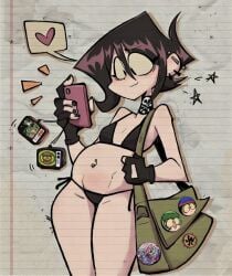 ai_edit black_micro_bikini edit edited micro_bikini oc original original_character phone pregnant pregnant_belly pregnant_female valbun valbun_(oc)