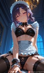 1girl 1girls ai_generated alternate_breast_size alternate_breast_size_(larger) alternate_costume apron ass_visible_through_thighs bangs bare_shoulders black_bow black_bowtie black_bra black_panties black_thighhighs blush bokutachi_wa_benkyou_ga_dekinai bow bowtie bra breasts cameltoe cleavage commission commission_art commissions_open corruption detached_collar frilled_apron frills garter_belt garter_straps grin hair_ornament hairclip highres image image_sample image_set indoors kominami_asumi lace lace-trimmed_bra lace-trimmed_panties lace_trim large_breasts lingerie looking_at_viewer maid maid_apron maid_headdress medium_breasts mole more_at_source panties part_of_a_set parted_lips patreon pixiv pixiv_commission pixiv_link pixiv_sample pov provocative purple_eyes purple_hair revealing_clothes seductive_smile self_upload short_hair short_twintails sitting smile solo solo_focus spread_legs sweat tgv9173 thighhighs thighs twintails underwear waist_apron we_never_learn white_apron window wrist_cuffs
