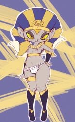 absurd_res bulge clothing egyptian egyptian_clothing egyptian_headdress fairy femboy hands_on_hips hi_res humanoid insect_wings male pharaoh pixie ramses_(dastardlynemes) royalty seductive shortstack shortstack_male smile solo vono wings