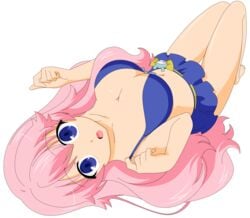 absurdres artist_request baka_to_test_to_shoukanjuu bare_midriff blue_eyes breasts cleavage female female hair_ornament hairclip highres himeji_mizuki hips legs long_hair looking_at_viewer navel open_mouth photoshop pink_hair solo standing thighs tongue transparent_background vector_trace