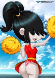 1girls ass bbmbbf cheerleader cheerleader_uniform diamond_level female female_only goth goth_girl looking_at_viewer lucy_loud nickelodeon open_mouth palcomix pietros_secret_club solo teeth the_loud_house tongue underwear