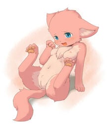 animal_ear barefoot blue_eyes blush breasts feet female furry ka_(pixiv341010) kagerofu nude open_mouth pawpads paws pink_hair pussy soles solo tail