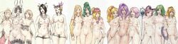 14girls 6+girls animal_ears ashelia_b'nargin_dalmasca breasts cat_ears celes_chere dark_skin edea_kramer faris_scherwiz female final_fantasy final_fantasy_five final_fantasy_iv final_fantasy_v final_fantasy_vi final_fantasy_viii final_fantasy_x final_fantasy_xii fran_(ffxii) green_hair helmet highres human jewelry krile_mayer_baldesion lenna_charlotte_tycoon long_image lulu_(final_fantasy) maelora multiple_females multiple_girls necklace nipples nude penelo porom relm_arrowny rosa_farrell rydia staff take_your_pick terra_branford uncensored viera whip wide_image