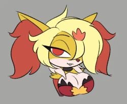 big_breasts breasts cleavage dativyrose delphox female huge_breasts pokemon pokemon_(species) tagme